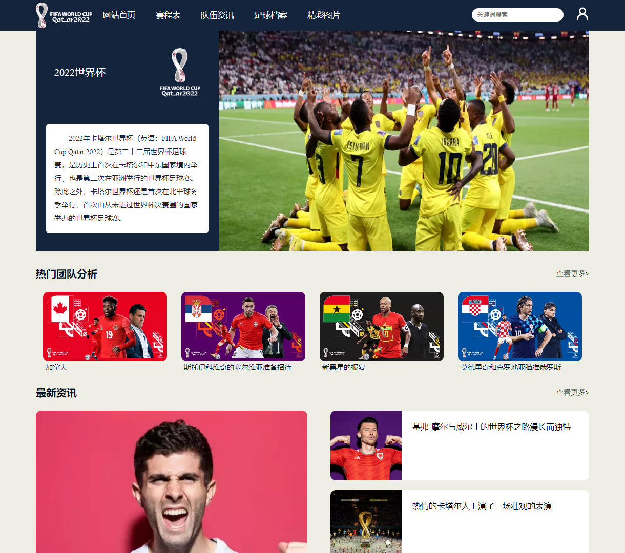 世界杯综合信息网站 - 赛程、新闻与团队分析 | 2022 Qatar FIFA World Cup